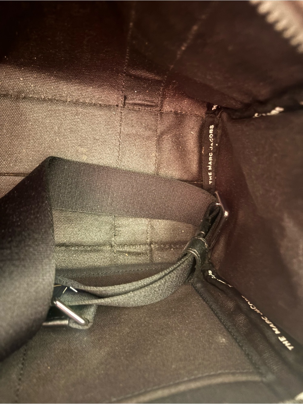 Marc Jacobs Black Canvas Tote Bag with White Logo. 13"W x 10"H x 7"D. (Interior - Picture 11 of 12